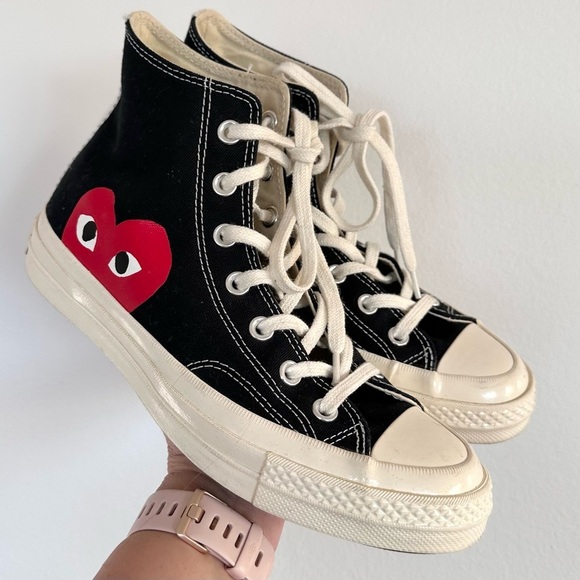 Comme des Garçons Play Converse Black High-Top Sneakers size 8 - Picture 1 of 7